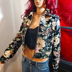 Forever 21 Floral Bomber Jacket - Black and Beige